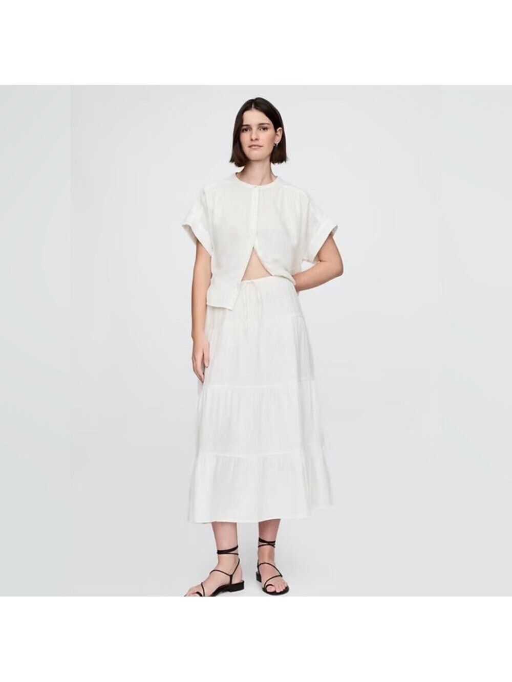 Gap Tiered Crinkle Gauze Cotton Maxi Skirt NWT L Beachy BoHo Summer Wedding